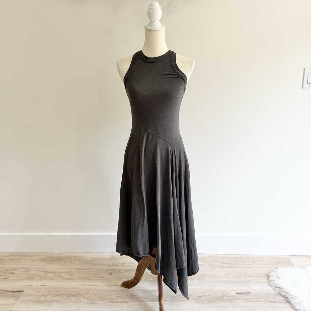 Aerie Dark Gray Tank Asymmetric Midi Dress Small B 6078